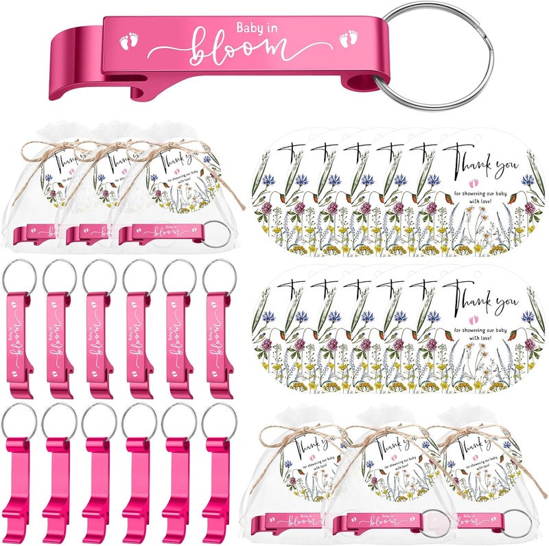 Ecation 50 Sets Baby Shower Favors for Guests 50 Bottle Openers 50 Thank Tags 50 Organza Bags with Twine Return Gift for Gender Reveal Thanksgiving Fall Party Girl Boy(Baby in Bloom) - Image 1